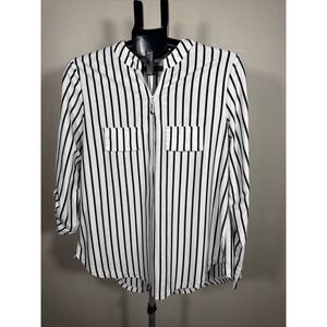 Moyabo Womens White Striped Shirt/Blouse 1/4 Zip Cuffed Tunic Top Size L